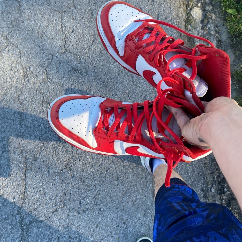 Nike Red and White High-Top Sneakers